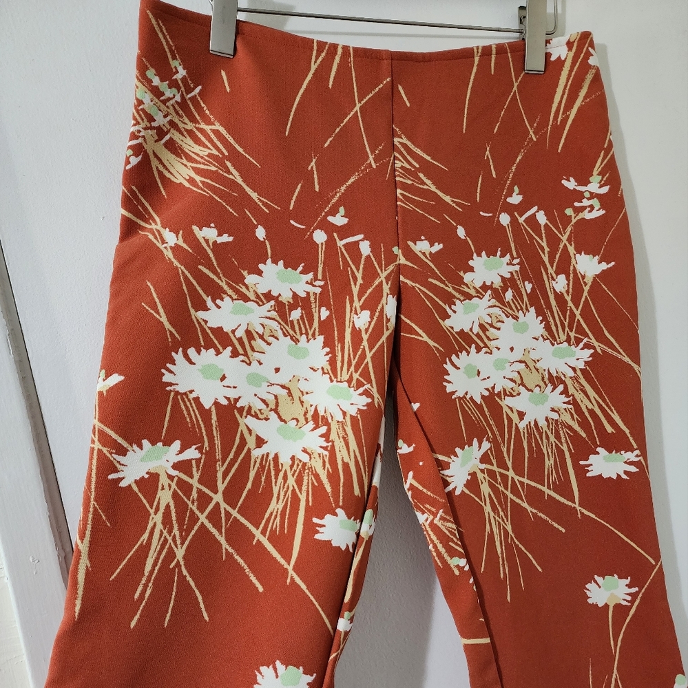 Urban Outfitters Y2K Style Low Rise Orange White Floral Flare Pants L - Picture 2 of 9